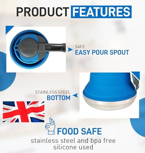 Heather UK Collapsible Kettle Camping Foldable Camping Kettles 1.5L Silicone and Aluminium Gas Stove Top Folding Portable Travel Kettle for Holiday Caravan Large Blue — view 4