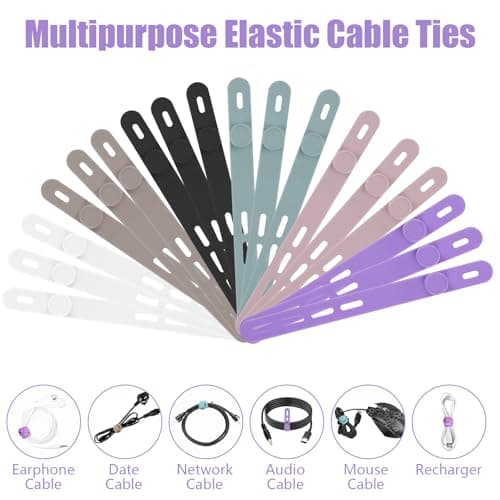 Silicone Cable Ties, 18 Pack Reusable Cord Straps with Lock Buckle — view 5