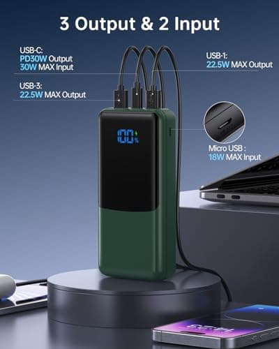 Coblob Power Bank 27000mah, Powerbank Fast Charging with Usb C, External Battery Pack, Mobile Phone Portable Charger with LED Display, USB C Charging Bank with 3 Outputs & 2 Inputs (Green) — view 4