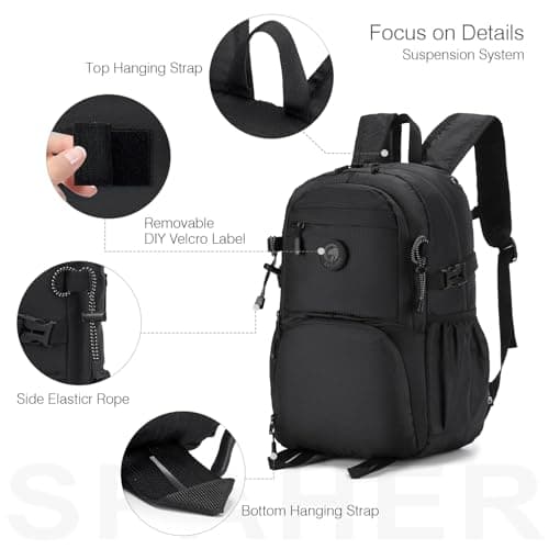 SPAHER for Ryanair Cabin Bags 40x30x20 Underseat Foldable Travel Cabin Backpack Carry on Hand Luggage Waterproof Small Hiking School Camping Backpack 25L for Men Women, Black — view 4