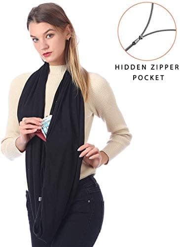 Ulalaza Infinity Scarf with Hidden Zipper Pocket Lightweight Travel Wrap for Women Girls — view 5