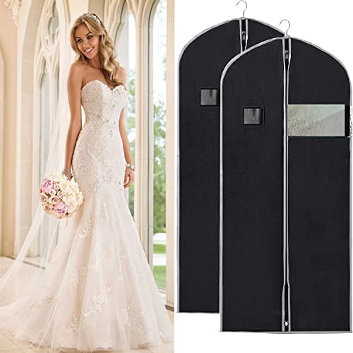 Dress Bag Covers Long, URMI Breathable 60 x 183cm (3 PCS) Hanging Wedding Dress Bridesmaid Dress Bags for Gowns Prom Bridal Garment Bags with Clear Window Moth Proof Clothes Cover Storage Bag Black — view 6