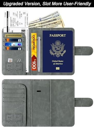 LOHASLIFE Passport Holder for Travel, Rfid Blocking Passport Cover Wallet, 120#Grey, Passport Wallet — view 2