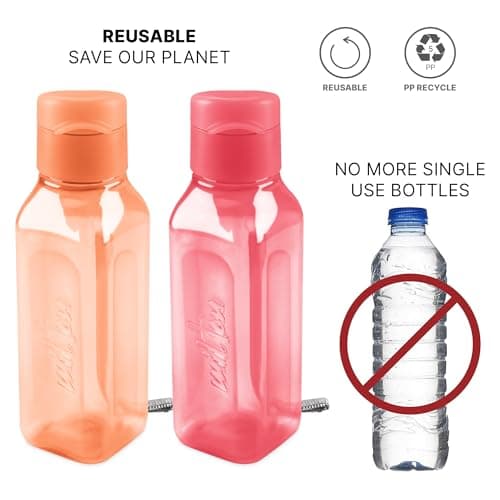 MILTON Sports Water Bottle Square Juice Box 4 Set 10 oz. Great for Juices Milk Smoothies Plastic Wide-Mouth Reusable Leak Proof Drink Bottle/Carton for School Bags Lunch Boxes Gym Flip Lid -BPA Free — view 5