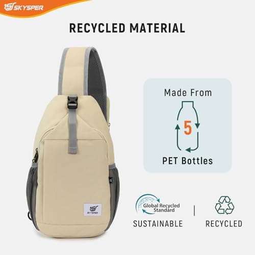 SKYSPER Sling Bag RFID Cross Body Bag Recycled Crossbody Backpack Travel Daypack(Beige) — view 4
