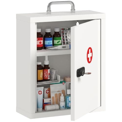 HOMCOM Wall Mount Medicine Cabinet Combination Key Lock 32x14x38 cm White