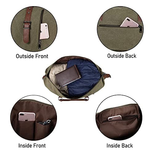 Travel Bag with Shoe Pouch,Weekender Overnight Bag Canvas PU Leather Large Carry On Bag Travel Tote Duffel Bag for Men or Women,Green — view 4