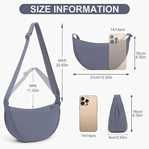 DKIIL NOIYB Crescent Bag for Women Men, Nylon Crescent Bags Hobos Crossbody Bag Portable Crescent Purse with Adjustable Strap Solid Color Chest Bag Shoulder Bag Fanny Packs, A06-lake Blue, 31cm — view 6