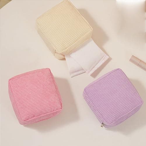 Period Bag, Corduroy Sanitary Napkin Storage Bag, Sanitary Napkin Portable Bag, Period Starter Kit for Young Girls, School Office Storage Sanitary Products (Purple) — view 4