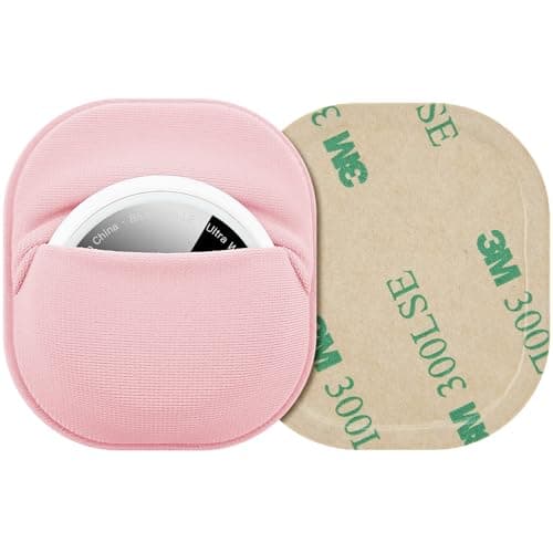 2 Pack for Airtag & Moto Tag Adhesive Mount, Fabric GPS Holder Case with 3M Adhesive Sticker Stick on Wallet/TV Remote/Car/Luggage Bags/Drones, Full Protective Cover for Air Tag, Lightweight, Pink