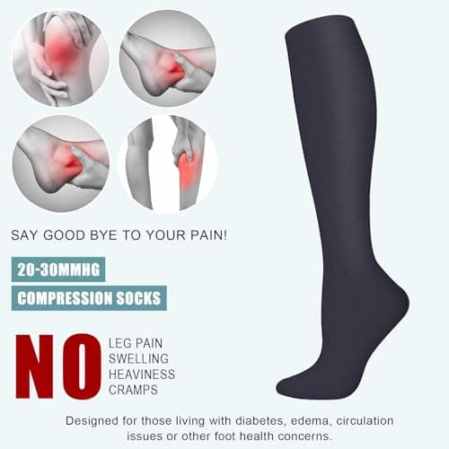 Risipu Compression Socks for Women & Men – 6 Pairs Graduated Pressure Flight Socks 20-30 mmHg, Comfortable Breathable Sports & Travel Support, Circulation & Varicose Veins Relief (Pink Set, L/XL) — view 6