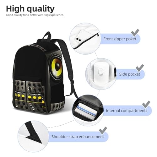 NSDdefAWCGT Canvas Backpack for Women Men black and yellow speakers Casual Daypack Laptop Bag Travel Hiking Camping Rucksack — view 5