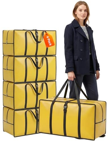 NiHome 4 Pack 92 L Heavy-Duty Moving Bags with Zip and Handles, Yellow