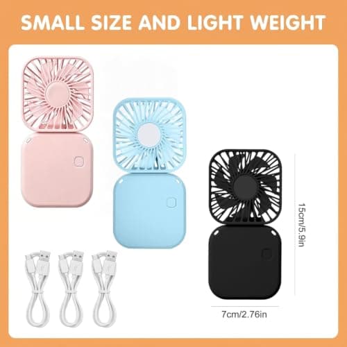 dididudi 3 Pack Mini Handheld Fan USB Rechargeable Mini Portable Fan with 3 Speeds Lightweight Pocket-Size Cooling Desk Fan for Travel Makeup Summer for Kids Family School Office Outdoor Camping — view 2