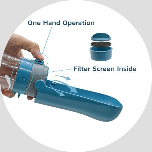 Foldable Dog Water Bottle [Blue, 430ml/15oz] Portable Walking Pet Water Dispenser Bowl Accessories Outdoor Hiking Travelling — view 3