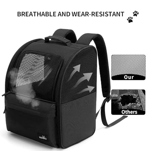Wakytu Cat Carrier Dog Backpack, steel wire frame for higher stability, 600D durable Oxford fabric, cat and dog carrier backpacks for travel (Black, 2-7kg) — view 3