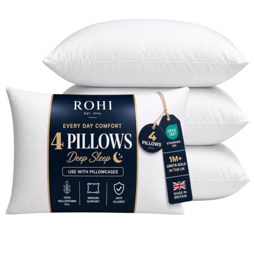 Rohi Everyday Comfort Pillows 4 Pack | Neck Support Hypoallergenic Pillow | Breathable Medium Firm Pillows for Back, Front & Side Sleepers | UK Made 45 × 66 cm