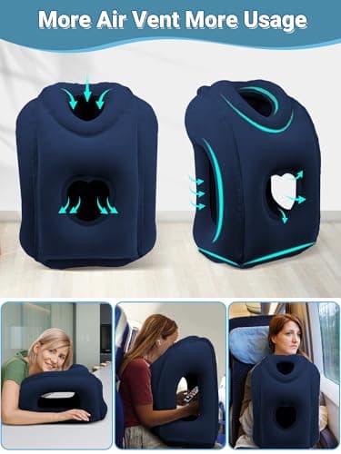 Maliton Inflatable Travel Pillow, Neck Support for Airplane(Navy Blue) — view 5