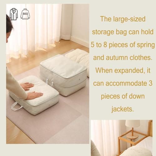 Ultra Space Saving Self Compression Organizer, Compression Packing Cubes for Travel Suitcase Organizer Bags Set for Bedding Storage Comforter Storage Bag (Beige,Medium) — view 4