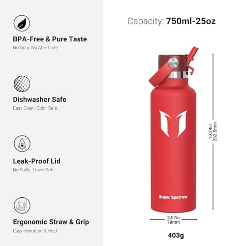 Sparrow Insulated Water Bottle 750ml FlipFlow Metal Drinks Bottle Straw — view 3