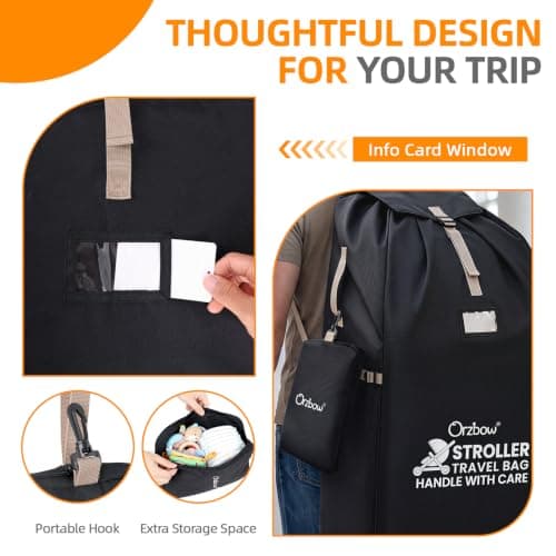 Orzbow Pram Bag for Airplane, Universal Stroller Travel Bag, Black — view 5