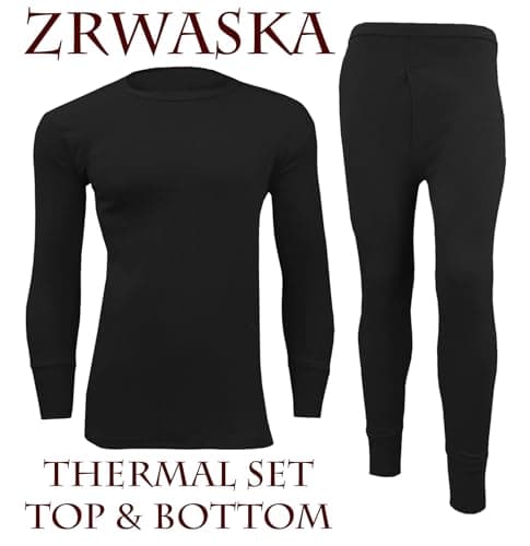 ZRWASKA® Men's Extreme Thermal Underwear Sets Tops & Bottoms, T-Shirt Long Sleeve Top Vest & Long Johns Trousers Warm Winter Thermals Men Set Base Layer Black, Size Large — view 2