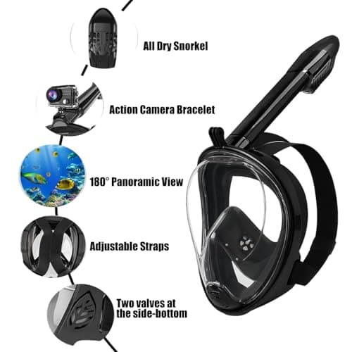 Snorkel Mask Full Face,180°view Snorkeling Gear with Panoramic Design-Compatible Sports Camera, Anti-fog, Anti-leak Technology for a Safe Adults and Kids Snorkeling Experience (Black, L-XL) — view 4