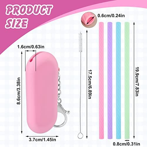 Prasacco 4 Sets Silicone Straws Reusable Straws with Case Foldable Straws Portable Drinking Straws for Travel Party — view 2