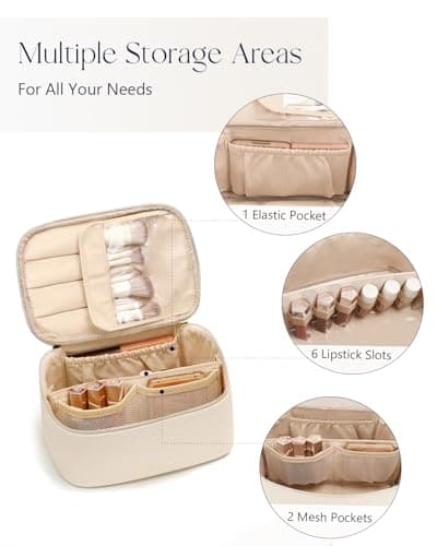 Prite Makeup Bag Toiletry Case for Women with Brush Holder, Beige, 2Pcs Set — view 5