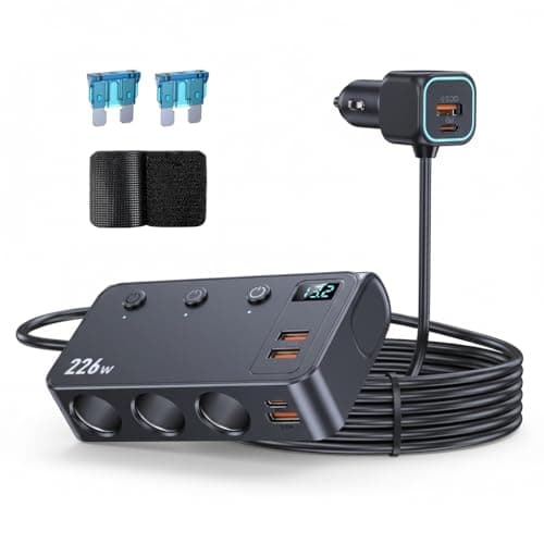 226W Car Charger Cigarette Lighter Splitter, 9-in-1 Multi-Port Car Power Adapter with 3 Sockets, Dual PD USB-C, 4 USB Ports, LED Voltmeter, Fast Charging for 12V–24V Vehicles