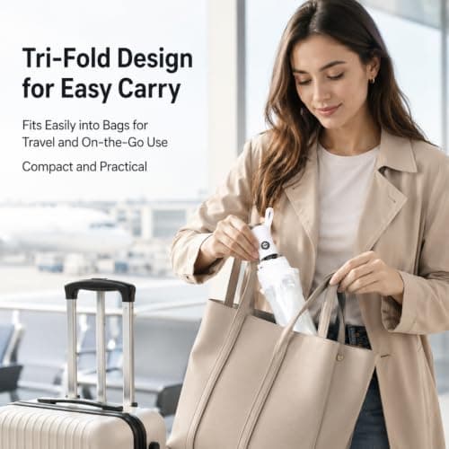 PAXQNVTR Compact Clear Umbrella, Auto Open Close Folding, Transparent, 8 Rib Tri Fold, Travel Rain Umbrella for Women and Men, White Trim (White) — view 5