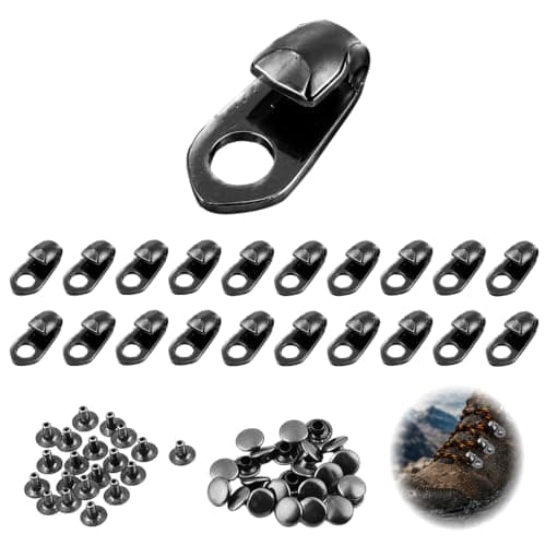 Shentu Boot Lace Hooks Shoelace Buckles, 20 Set Heavy Duty Hiking Repair Kit, Dark Grey Metal Eyelets with Double Sided Rivet Caps for Walking Climbing Outdoor Work Shoes Fabric Fasteners Metal — view 2