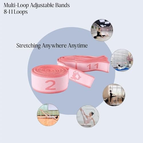 IEKEODI Elastic Yoga Stretching Strap with Loops for Pilates, Ballet, Physical Therapy, Flexibility, Leg Stretching, and Exercise - Durable Multi Loop Stretch Band for Dance and Fitness — view 6