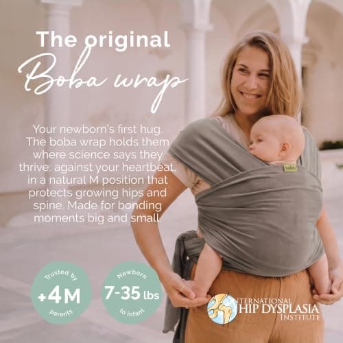 Boba Baby Wrap Carrier - Stretch Cotton Newborn Sling, Grey — view 2
