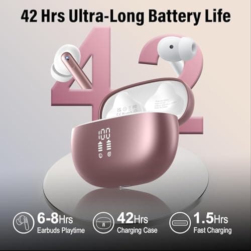 VEKJ AI Language Translation Earbuds Real Time, Supports 164 Languages With AI App, 3-in-1 Bluetooth 5.4 Translator Earbuds with 7 Trans Modes, 42H Translation Device fit Business/Travel, Rose — view 6