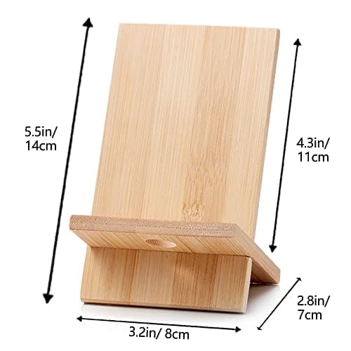 FadyDail Bamboo Mobile Phone Stand with Charging Hole, Detachable Wood Cell Phone Holder Desk Tablet Stand Wooden Desktop Dock Cradle for iPhone iPad and All Phones — view 6