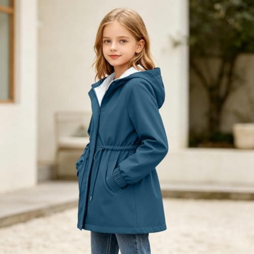 Blue Girls Waterproof Jacket Windproof Hooded Raincoat Outdoor 13 Years — view 2