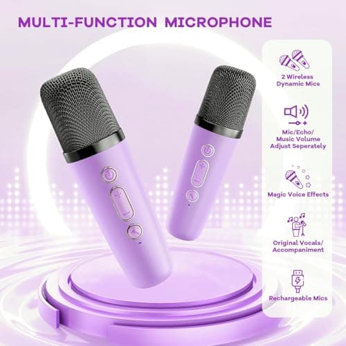 YLL Mini Karaoke Machine with 2 Wireless Microphones, TOP Kids Gifts for Girls Ages 3, 4, 5, 6, 7, 8, 9,10,11,12 +Year Old, 4-12 Years Old Birthday Toy Gift for Girls Boys Party (Purple) — view 6