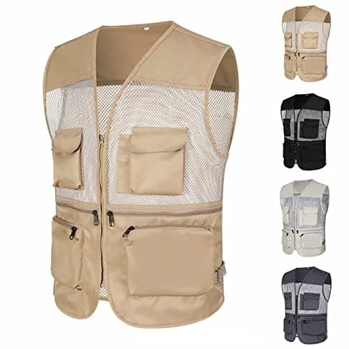 Mens Vest Cargo Outdoor Work Safari Utility Men'S Outdoor Vest Mesh Lightweight Breathable Hi Vis Reflective Vests, Multi-Pocket Lightweight Safety Jacket, Ideal For Outdoor Workwear