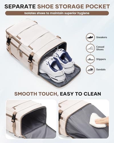 HPLQQ Travel Backpack Underseat Cabin Size Rucksack 40x30x20 for Ryanair, Carry-ons Hand Luggage Bag Travel Backpack,14 Inch Casual School Laptop Backpack with Shoes Compartment,24L,E-beige Brown — view 6