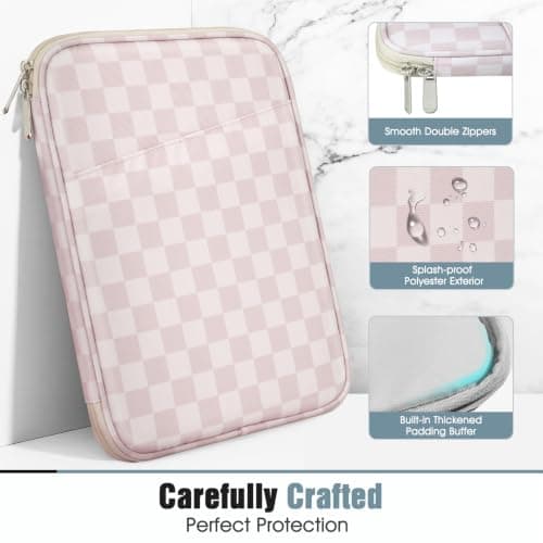 TiMOVO 9-11" Tablet Sleeve Bag with Pocket, Cream Khaki Checkered — view 4