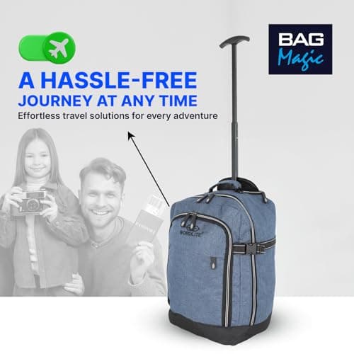 Bordlite RyanAir Approved Cabin Holdall on Wheels, 40x25x20cm Hand Luggage Bag, Extendable Handle, Multi Pocket Twill Travel Bag - 20L - Teal — view 6