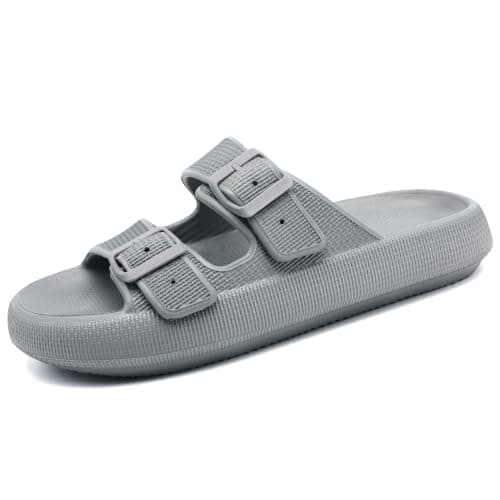 Waysoland Cloud Sliders Women Men Sandals with Adjustable Buckles,Shower Bathroom Non-Slip Quick Drying Open Toe Super Soft Comfy Thick Sole Sandals Indoor Outdoor(Grey,7/8 UK) — view 2