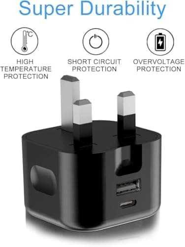 For Motorola Moto G87 Charger, Moto G77, G67, G57, G37, G17 (Power) / G47 / G56 / G86 / G56, G06 (Power) /G05 G15 G35 G55 G75 G85 / E15 E14 / G04 G14 G24 G34 G54 G84, Multi Port Fast Charger (BLACK) — view 6