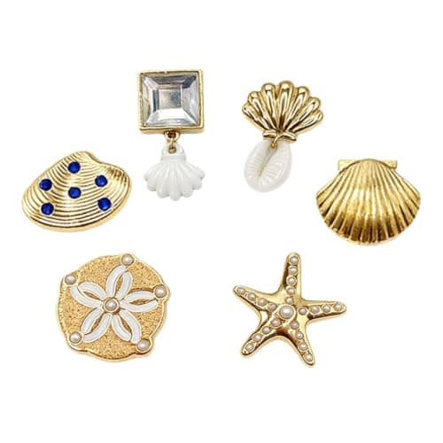 Gold Sea Shell Shoe Charms - 6 Piece Sandal Decoration Set For Travel