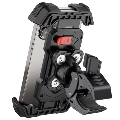 GREFAY Motorbike Phone Holder [Upgrade Vibration Dampened], Super Stable Bike Phone Mount, 360° Rotation & Quick Lock Motorcycle Phone Holder Sport Gadget Mount Compatible with 4.7-6.8” Phones