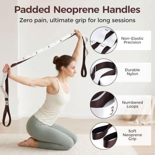 Slim Panda Yoga Strap with 12 Loops for Stretching, Non-Elastic Stretch Belt for Physiotherapy Pilates, Leg Stretcher Band for Flexibility, 220 x 3.8cm — view 2