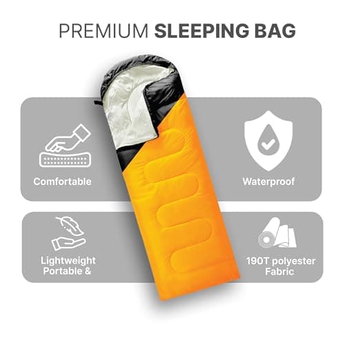 azark Premium Lightweight Sleeping Bag for Adults & Kids,400 GSM, 4 Season Waterproof Sleeping Bag, Comfortable & Portable, Machine Washable, Camping & Hiking Essential (Black/Mustard) — view 2