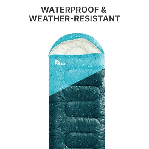 azark Premium Lightweight Sleeping Bag for Adults & Kids, 400 GSM, 4 Season Waterproof Sleeping Bag, Comfortable & Portable, Machine Washable, Camping & Hiking Essential (Light blue/Dark Blue) — view 6