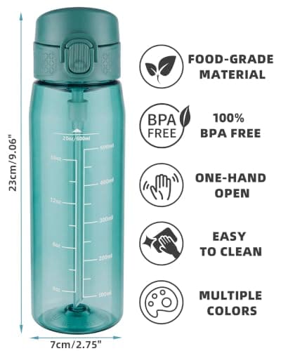 OLDLEY 600ml/20oz Water Bottles with Straw Leakproof Tritan Water Bottle with Handle BPA Free Time Marker Sports Drinking Bottle for School, Travel, Sports (Dark Green) — view 4